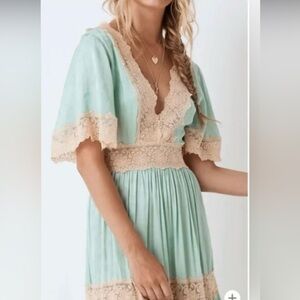 Lace Trimmed Blue Dress